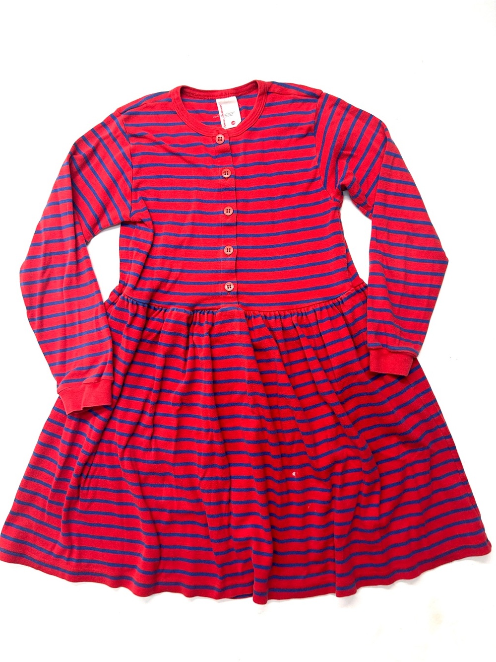 Hanna Andersson Girls Red Blue Striped Vintage Play Dress Made in Sweden